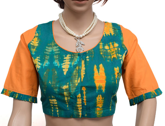 Sushila Vintage New Readymade 38" Green Sari Blouse Cotton Printed Choli