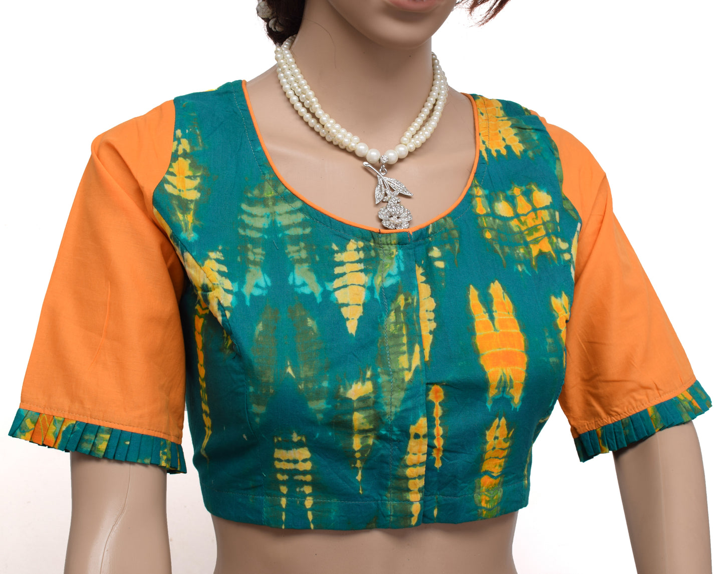 Sushila Vintage New Readymade 38" Green Sari Blouse Cotton Printed Choli