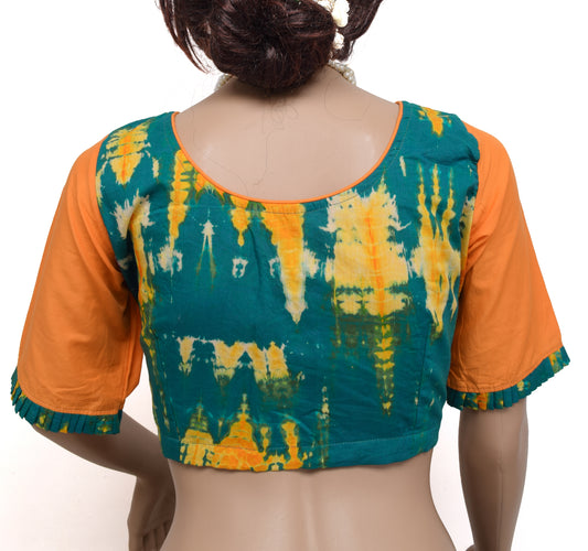 Sushila Vintage New Readymade 38" Green Sari Blouse Cotton Printed Choli