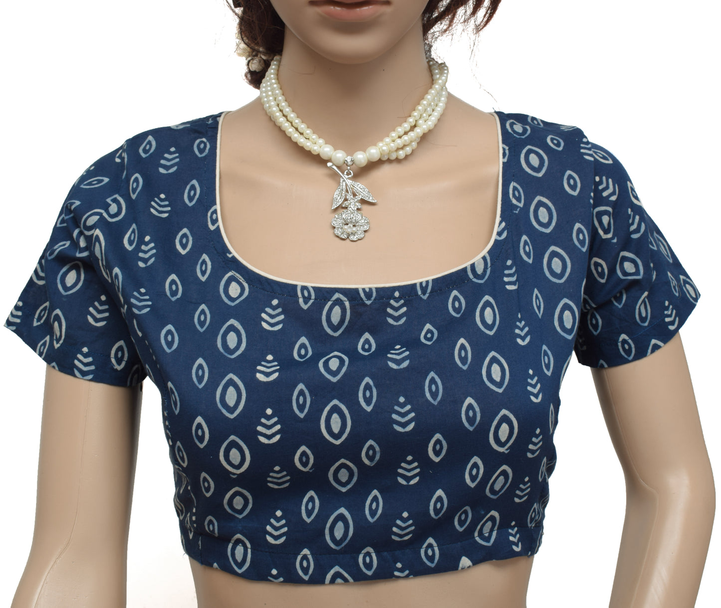 Sushila New Top Readymade 40" Sari Blouse Blue Pure Cotton Printed Choli