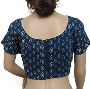 Sushila New Top Readymade Stitched Sari Blouse Blue Pure Cotton Printed Choli