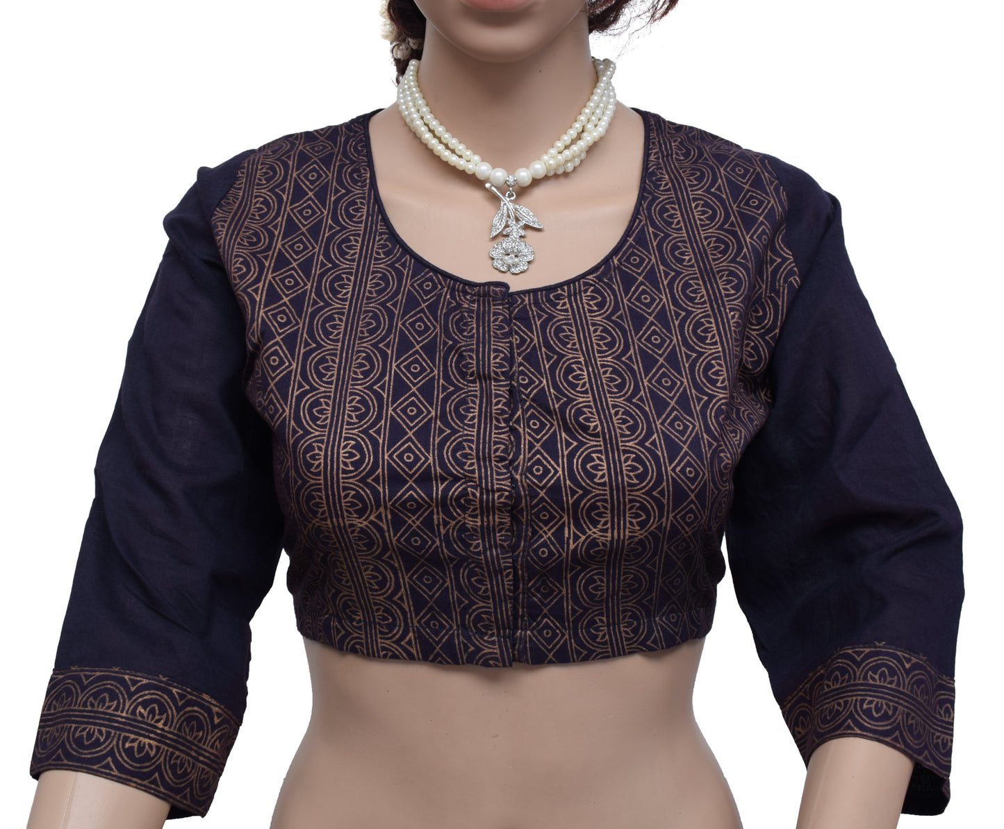 Sushila New Top Blue Readymade Stitched Sari Blouse Cotton Printed Blouse Choli 40"