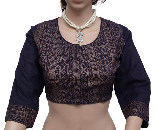 Sushila New Top Blue Readymade Stitched Sari Blouse Cotton Printed Blouse Choli 40"