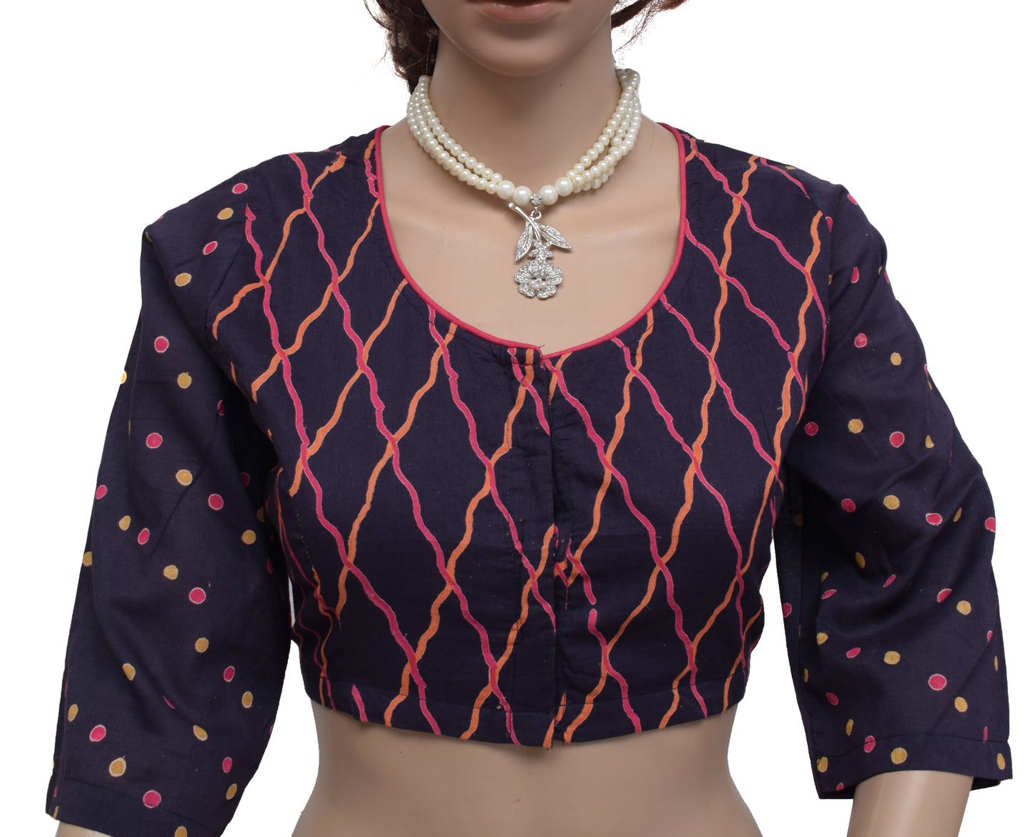 Sushila New Top 42" Stitched Blue Sari Blouse 100% Pure Cotton Printed Top