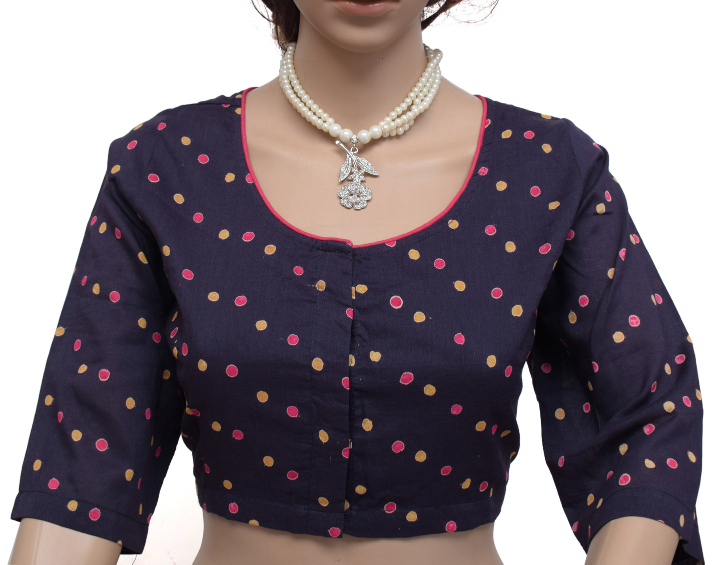 Sushila New Top Readymade Stitched Blue Sari Blouse 42" Pure Cotton Printed Choli