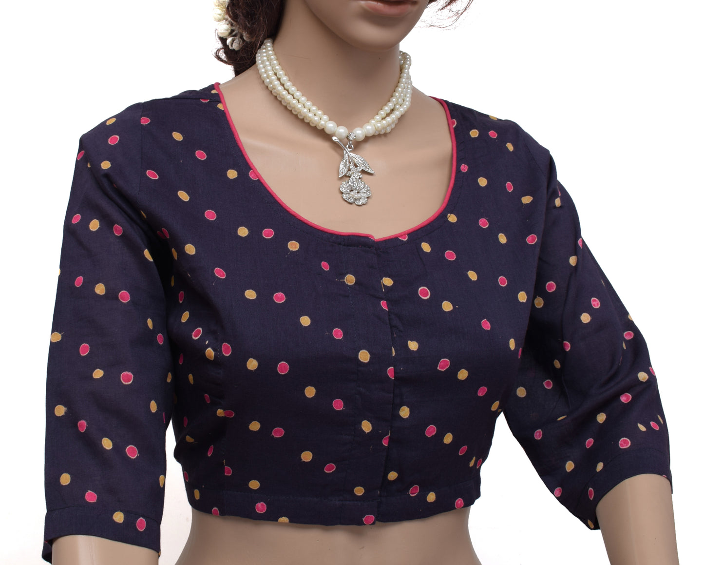 Sushila New Top Readymade Stitched Blue Sari Blouse 42" Pure Cotton Printed Choli