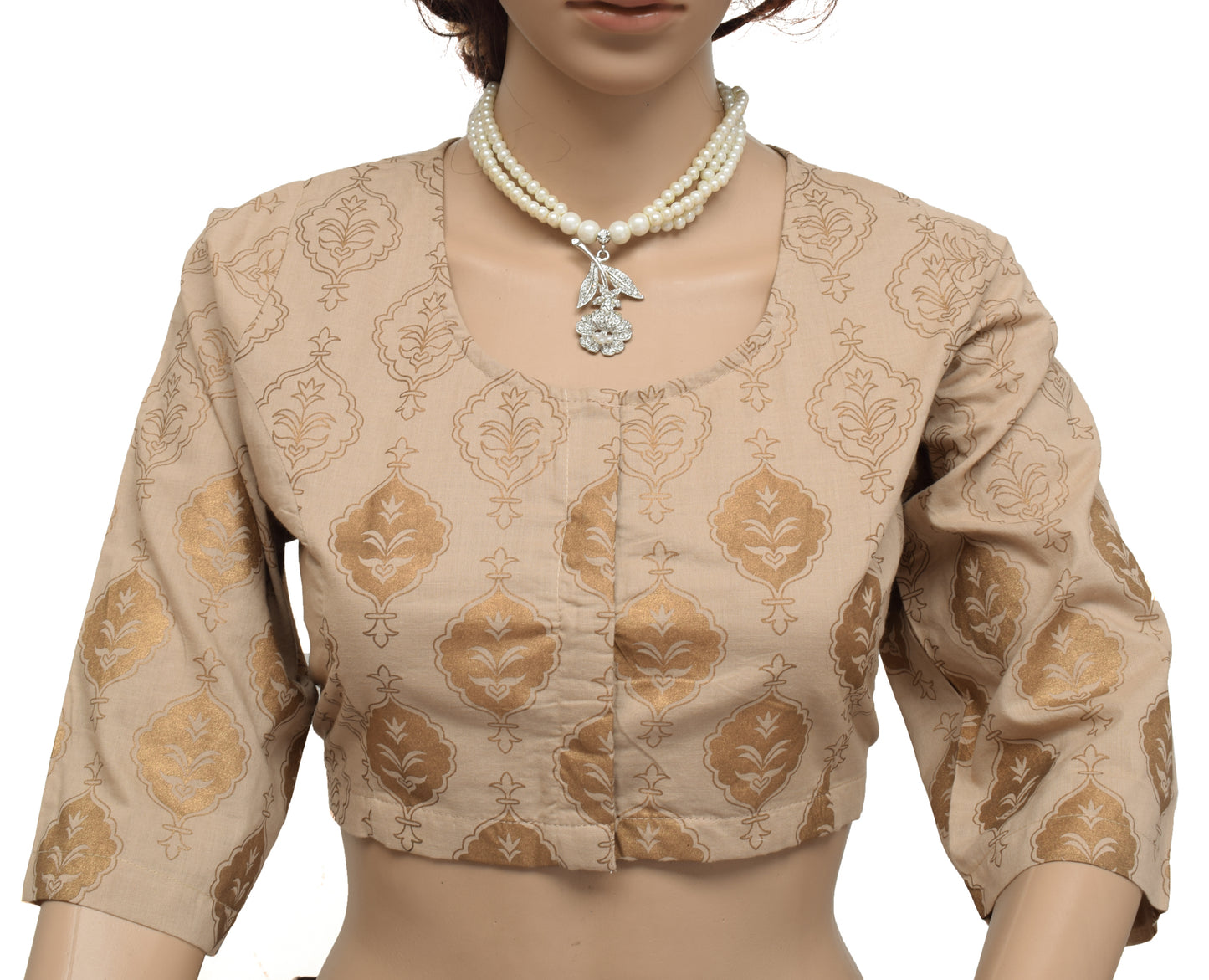 Sushila New Top Readymade 42" Sari Blouse Pure Cotton Printed Brown Choli