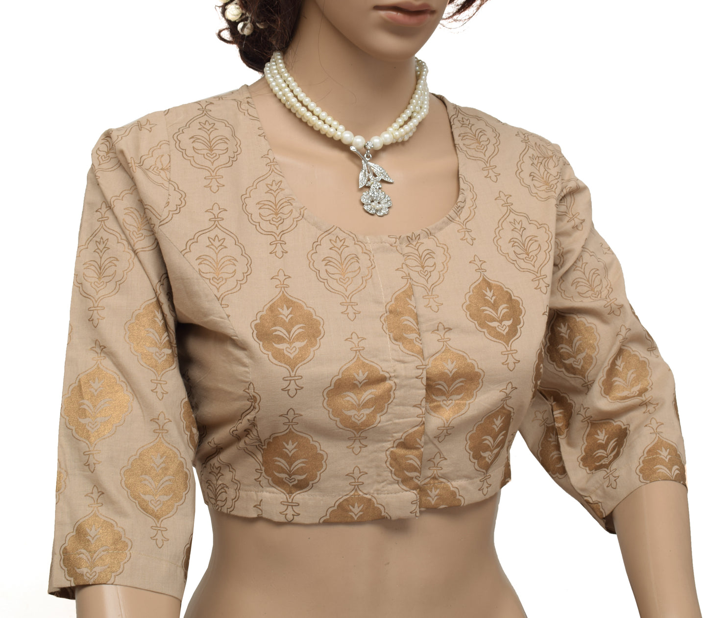 Sushila New Top Readymade 42" Sari Blouse Pure Cotton Printed Brown Choli