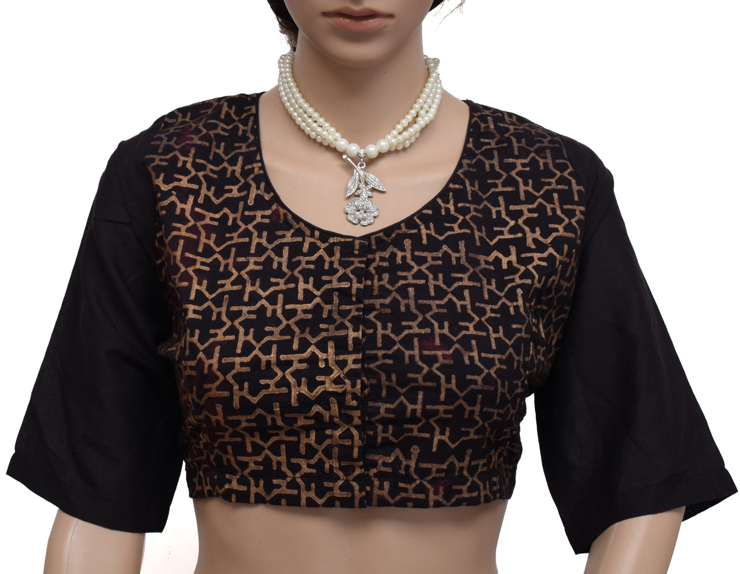 Sushila New Top Readymade 42" Black Sari Blouse Pure Cotton Printed Choli