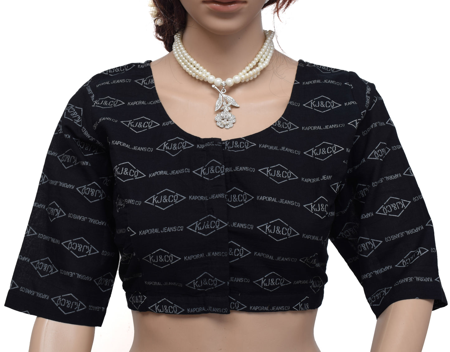 Sushila New Top 40" Stitched Sari Blouse Pure Cotton Printed Black Choli