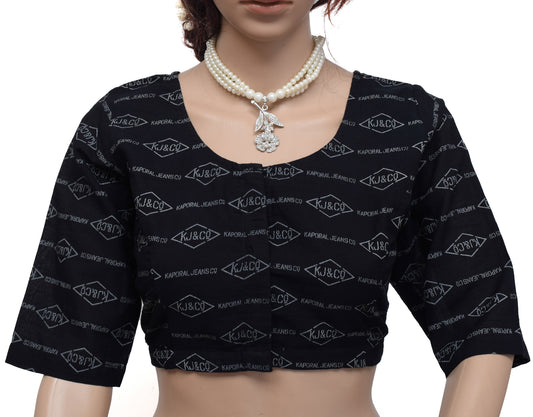 Sushila New Top 40" Stitched Sari Blouse Pure Cotton Printed Black Choli