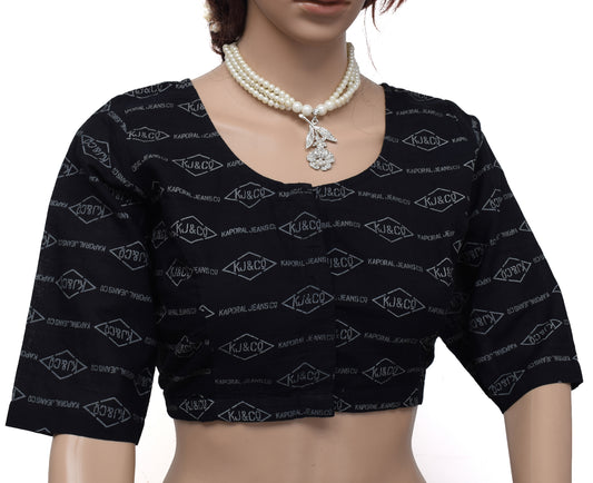 Sushila New Top 40" Stitched Sari Blouse Pure Cotton Printed Black Choli