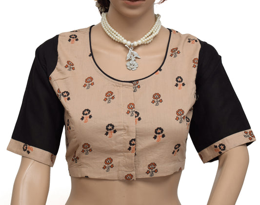 Sushila New Top Readymade Brown Stitched Sari Blouse Pure Cotton Printed Choli