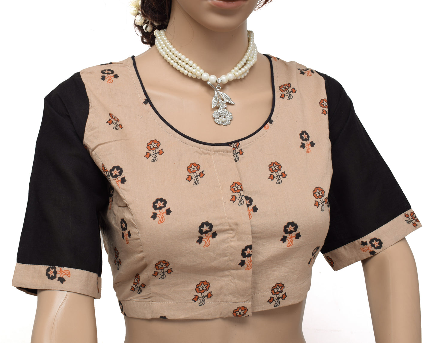 Sushila New Top Readymade Brown 42" Sari Blouse Pure Cotton Printed Choli