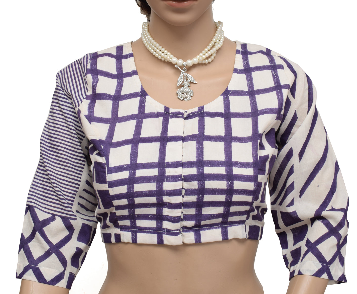 Sushila Cream New Top 38" Stitched Sari Blouse Pure Cotton Printed Choli