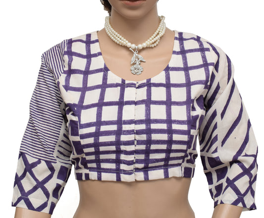 Sushila Cream New Top 38" Stitched Sari Blouse Pure Cotton Printed Choli