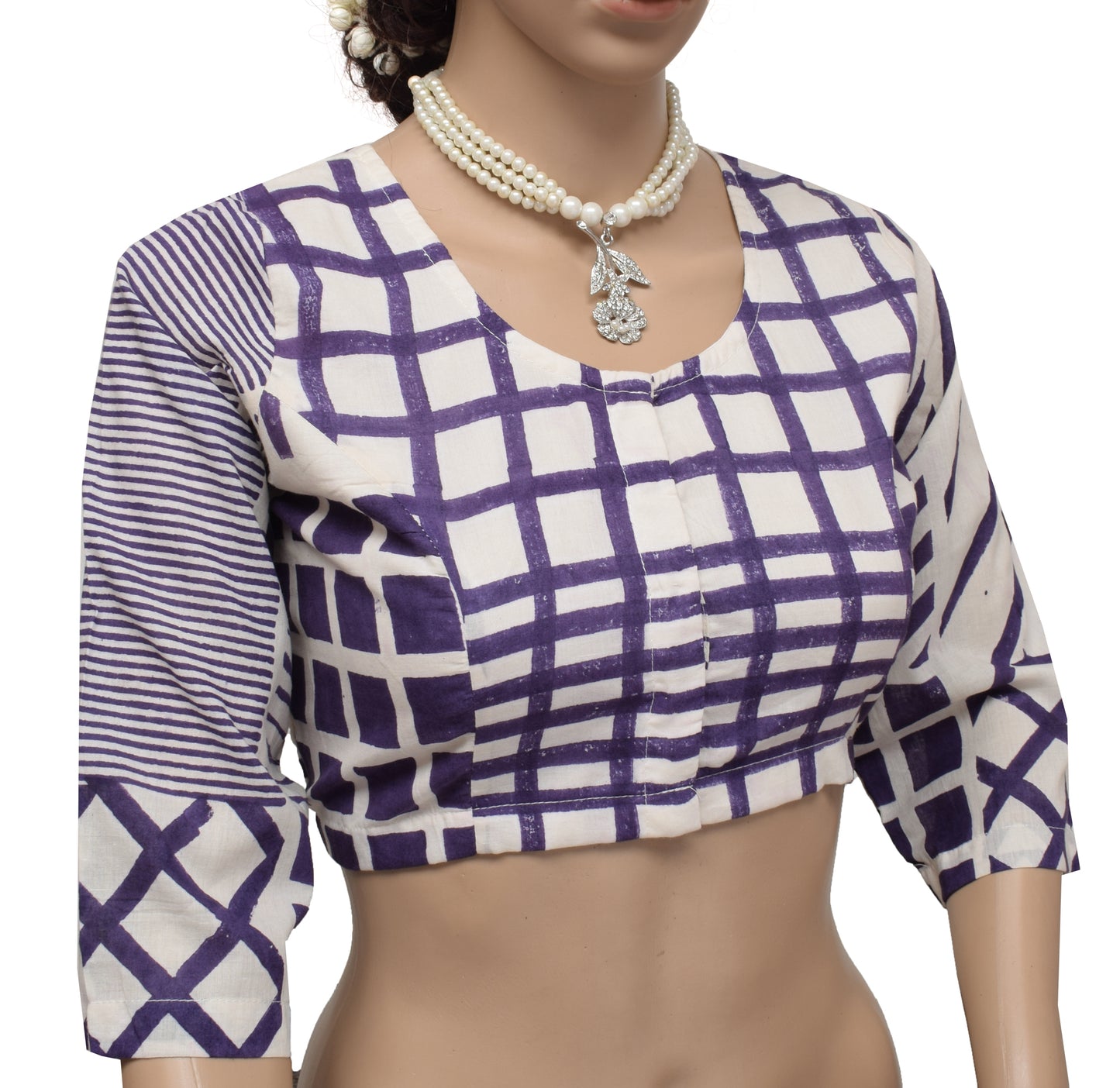 Sushila Cream New Top 38" Stitched Sari Blouse Pure Cotton Printed Choli