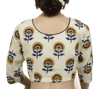 Sushila New Top Readymade Stitched Sari Blouse Cream Pure Cotton Printed Choli