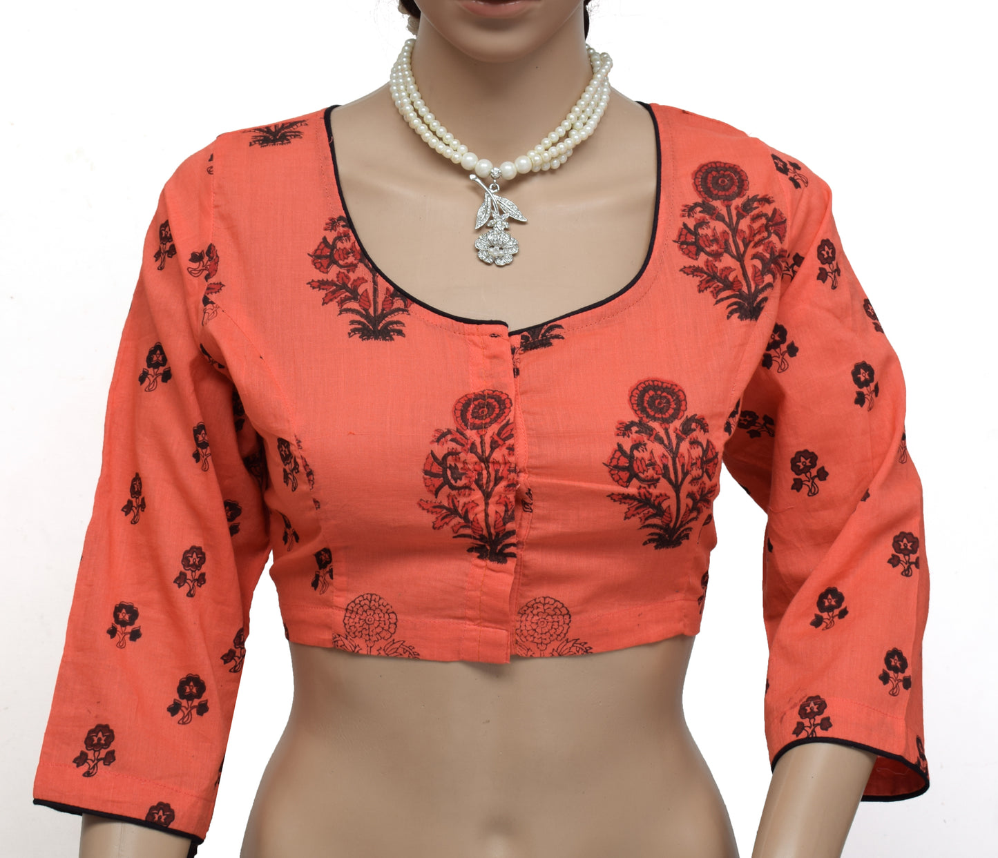 Sushila New Top Readymade 40" Peach Sari Blouse Pure Cotton Printed Choli