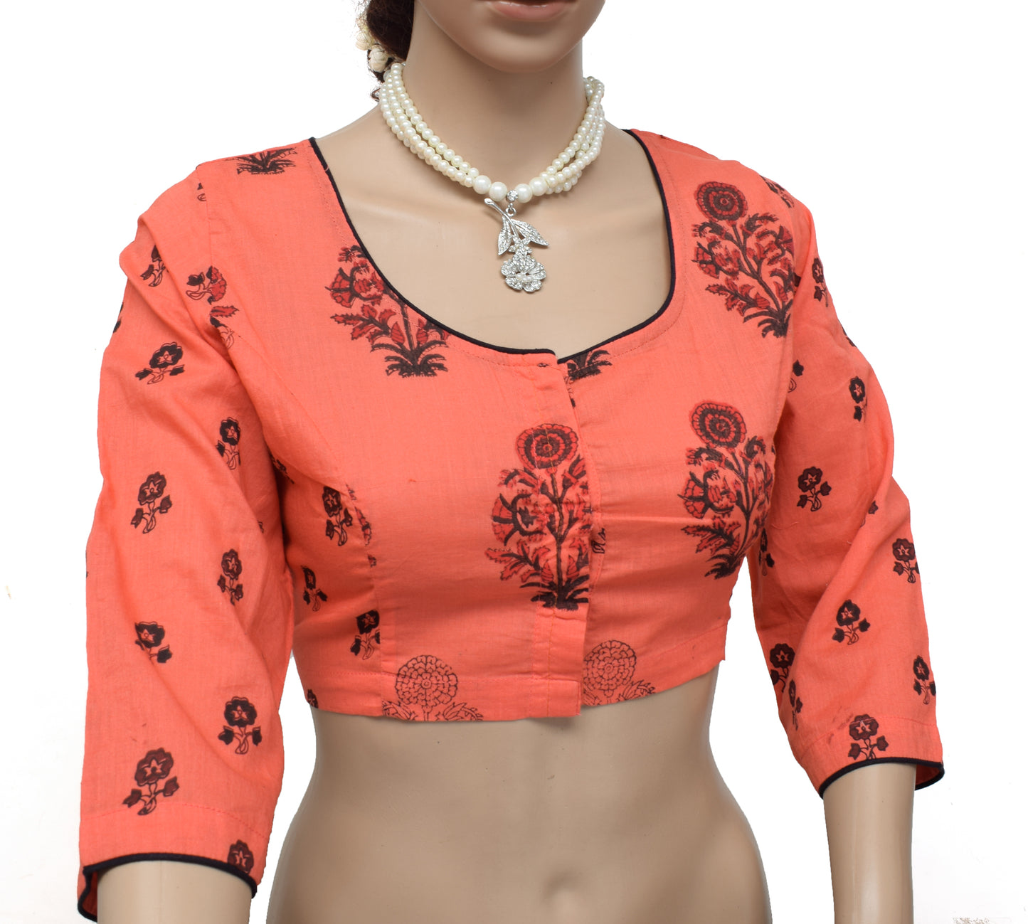 Sushila New Top Readymade 40" Peach Sari Blouse Pure Cotton Printed Choli