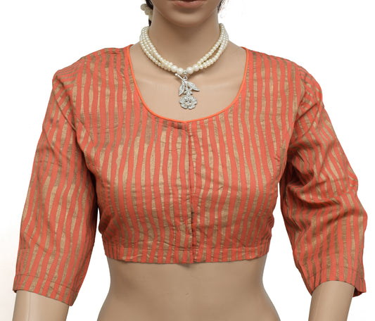 Sushila New Top Readymade 38" Sari Blouse Peach Pure Cotton Printed Choli