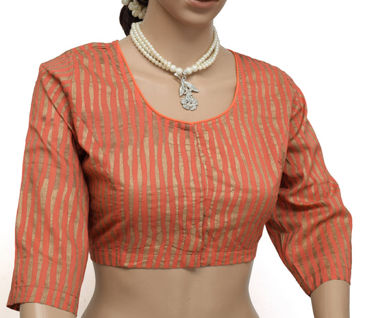 Sushila New Top Readymade 38" Sari Blouse Peach Pure Cotton Printed Choli