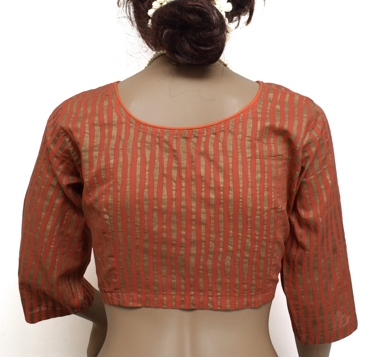 Sushila New Top Readymade 38" Sari Blouse Peach Pure Cotton Printed Choli