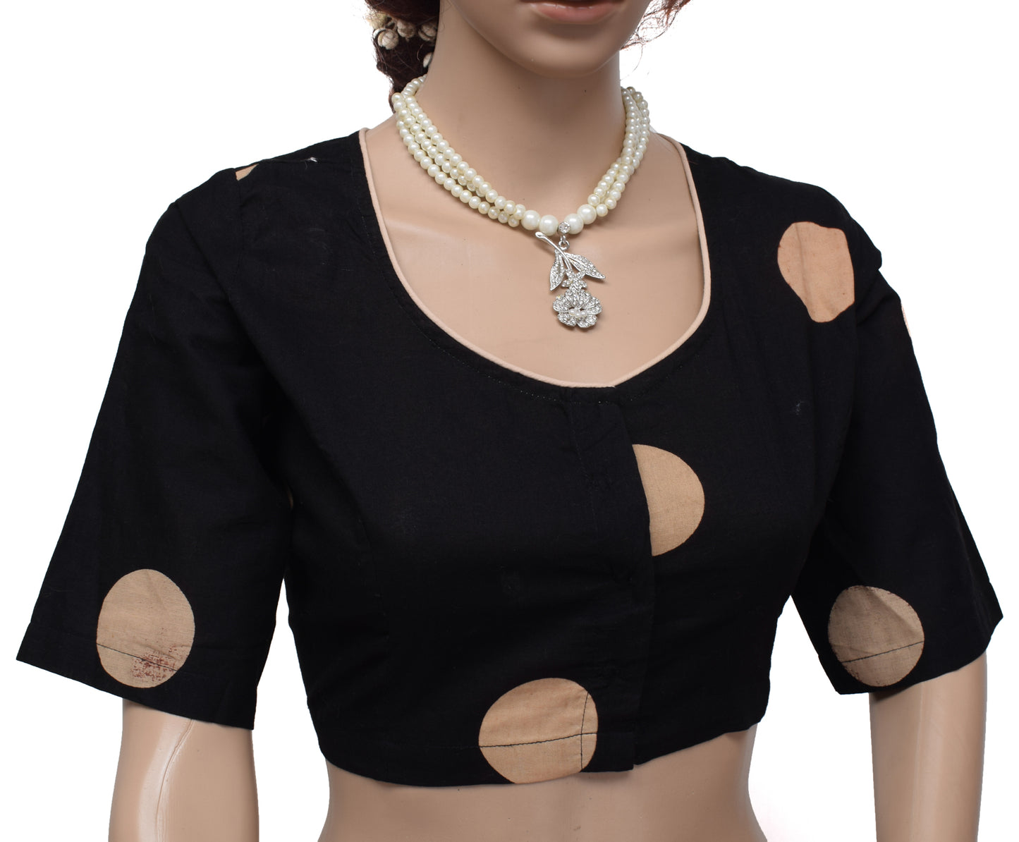 Sushila Vintage New Readymade Stitched Sari Blouse Pure Cotton Printed Black Top