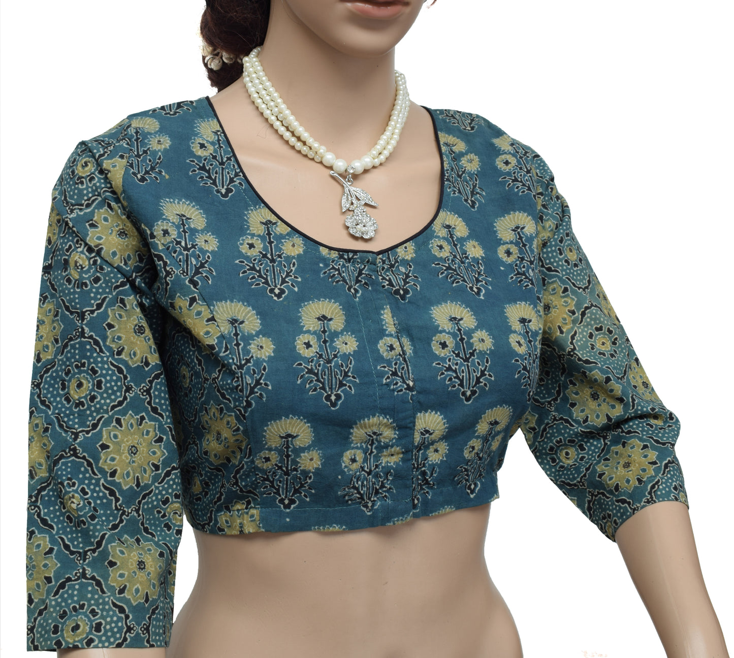 Sushila Vintage New Readymade 32" Sari Blouse Gray Cotton Printed Choli
