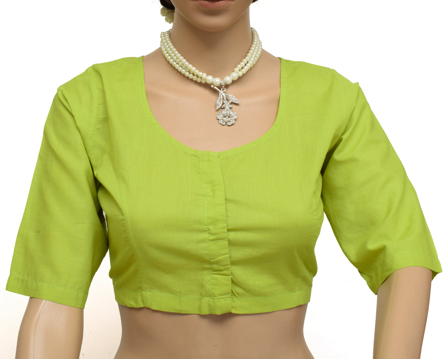 Sushila Vintage New 40" Green Stitched Plain Sari Blouse Pure Cotton Choli