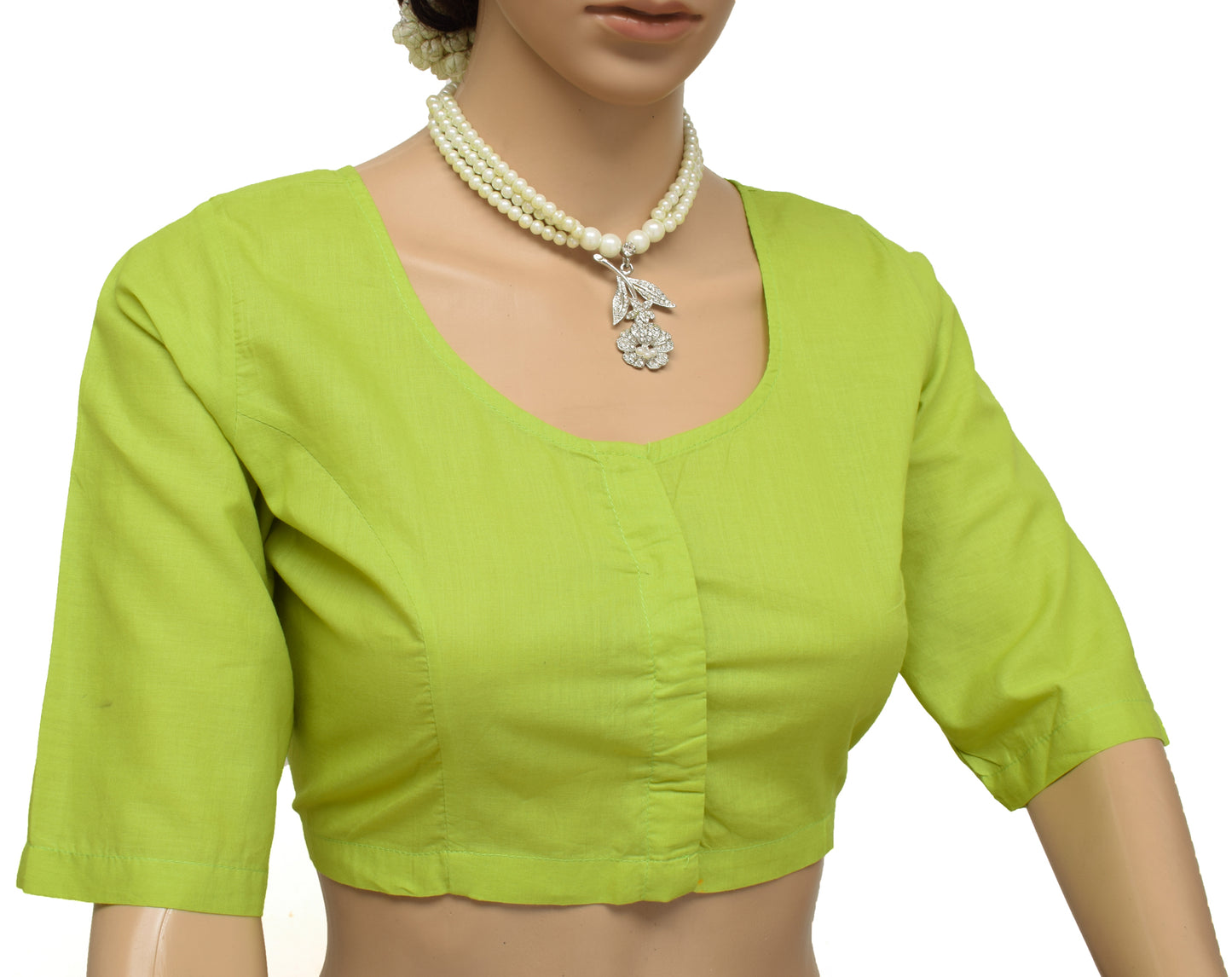 Sushila Vintage New 40" Green Stitched Plain Sari Blouse Pure Cotton Choli