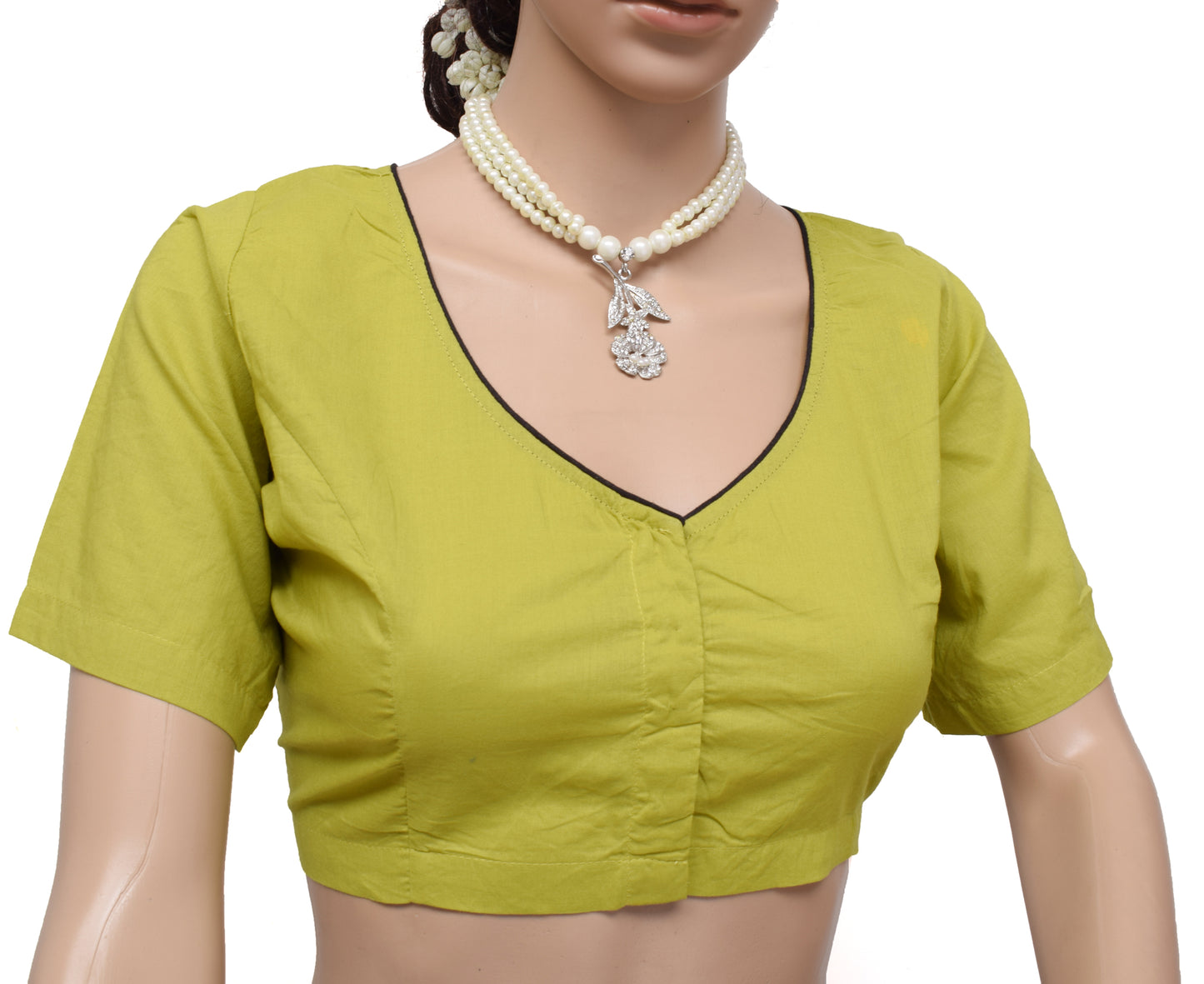 Sushila Vtg New 38" Green Cotton Stitched Sari Blouse Embroidered Choli