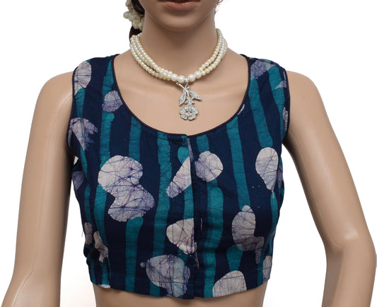 Sushila Vintage New 38" Stitched Sari Blouse Readymade Pure Cotton Batik Printed Choli