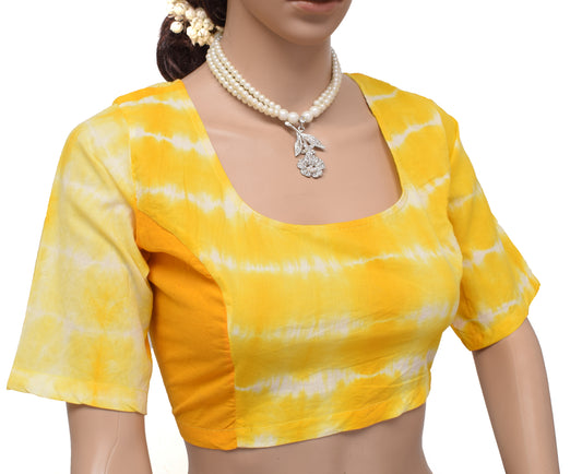 Sushila Vintage New Readymade Stitched Sari Blouse Cotton Printed Yellow Choli