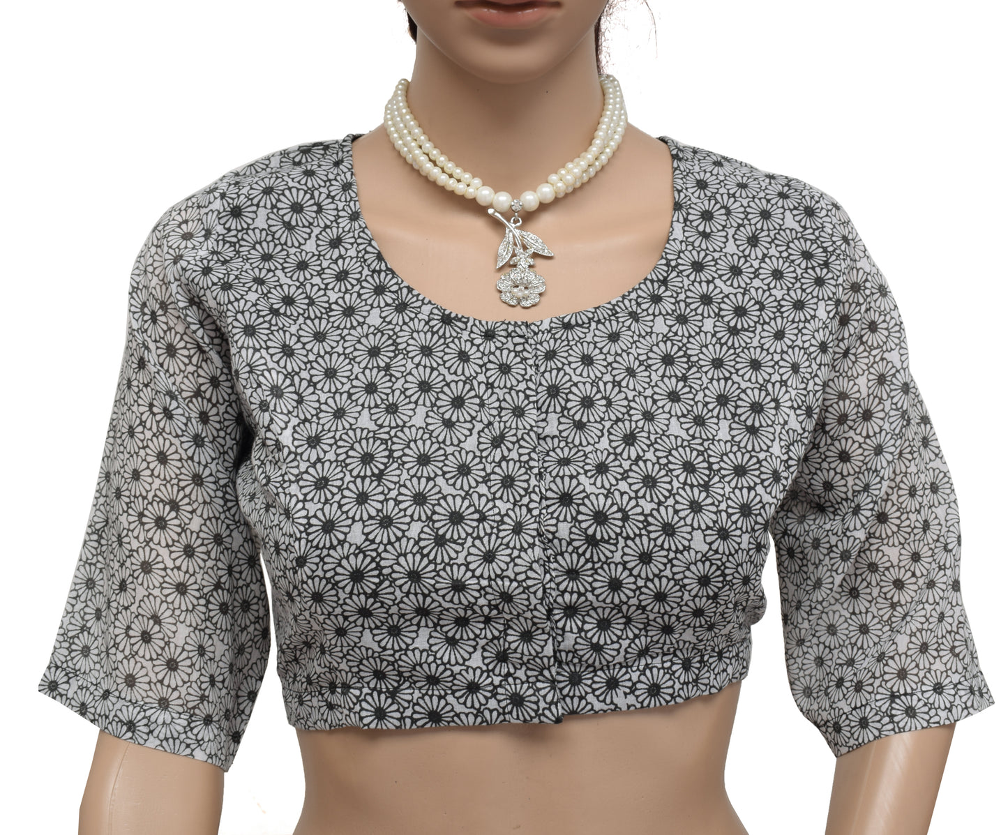 Sushila Vintage New Readymade 40" White Sari Blouse Cotton Printed Choli
