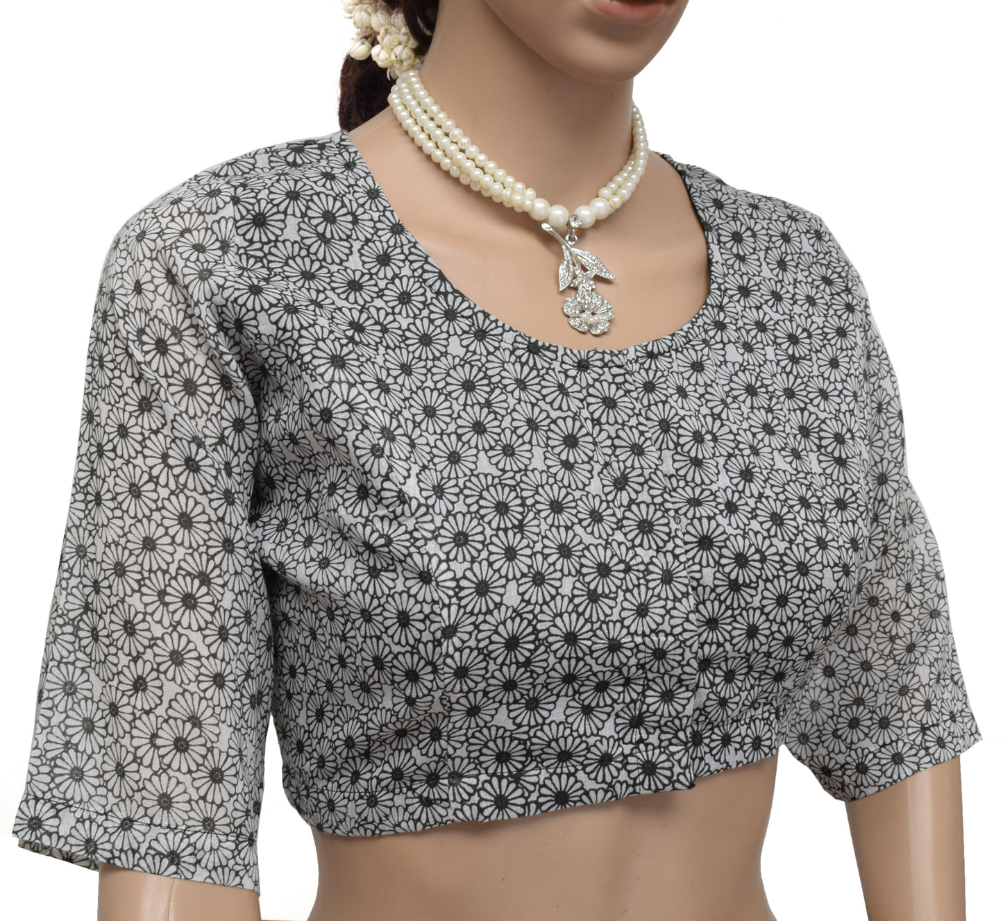 Sushila Vintage New Readymade 40" White Sari Blouse Cotton Printed Choli