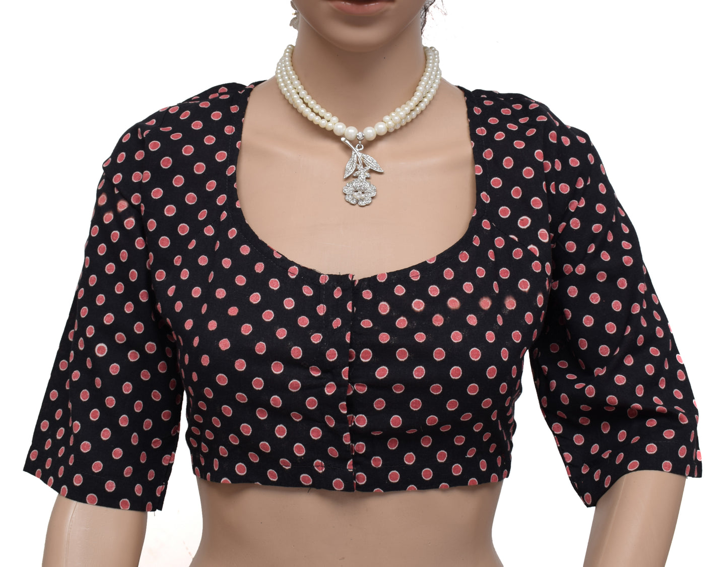 Sushila Vintage New Black Readymade 40" Sari Blouse Cotton Printed Choli