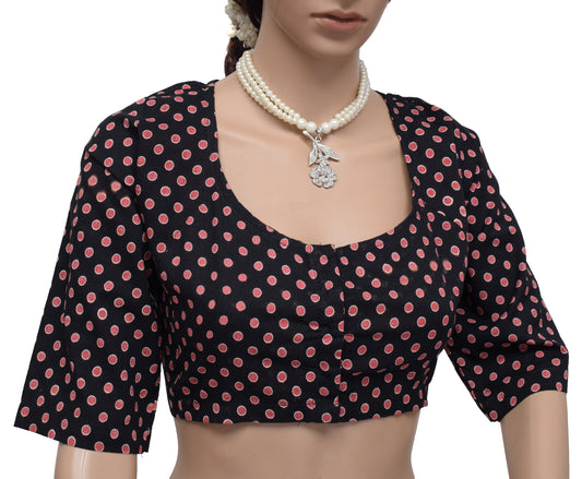 Sushila Vintage New Black Readymade 40" Sari Blouse Cotton Printed Choli