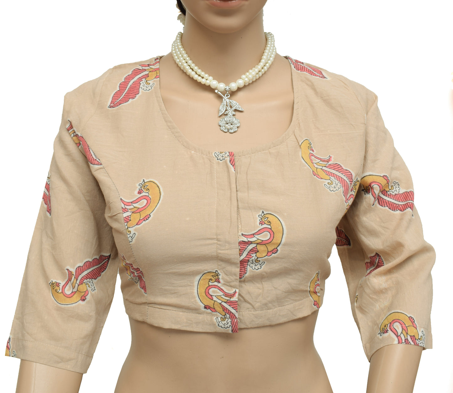 Sushila Vintage 42" Sari Blouse New Readymade Pure Cotton Printed Choli Brown