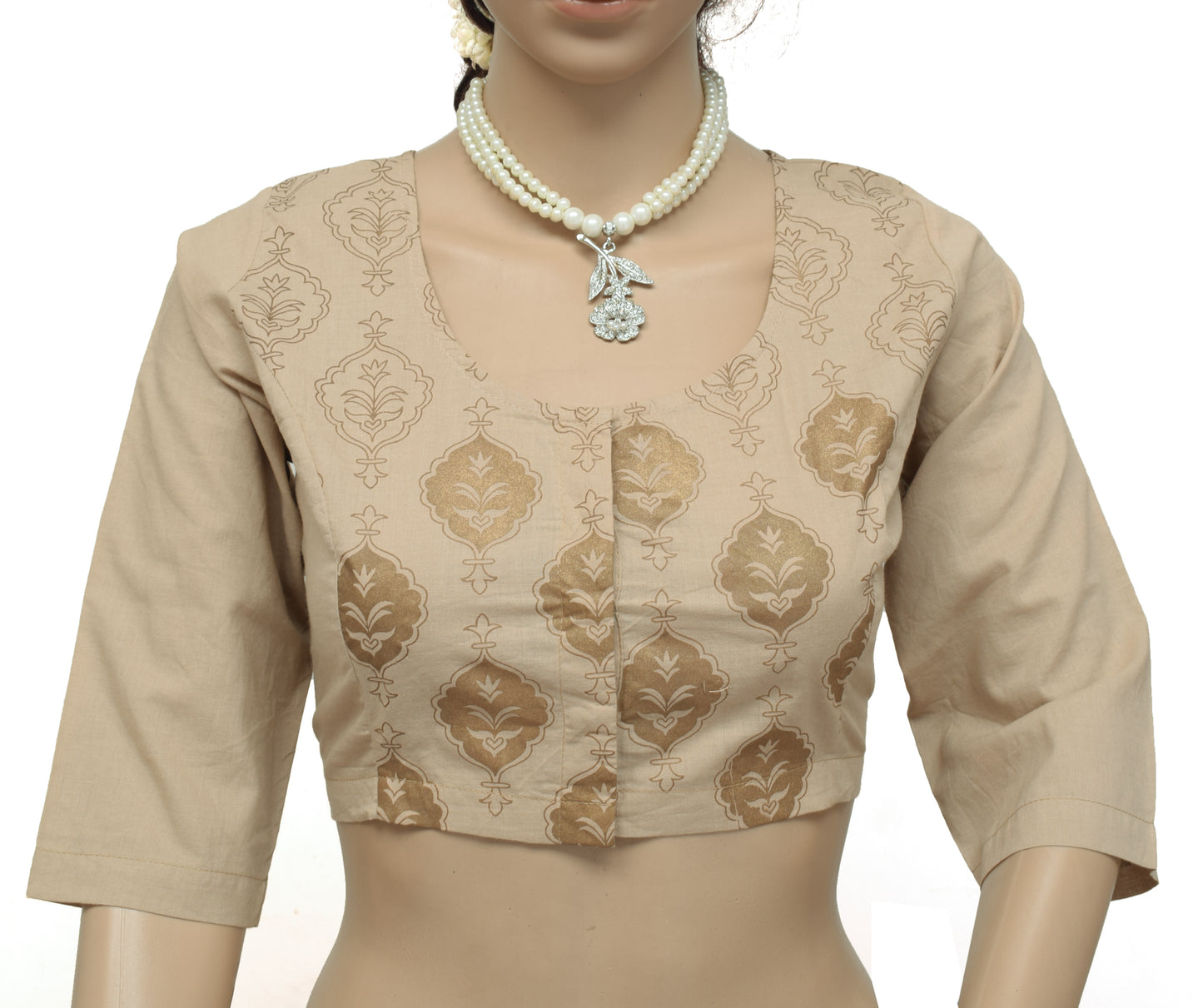 Sushila Vintage New Readymade Brown Stitched Sari Blouse Cotton Printed 38" Choli