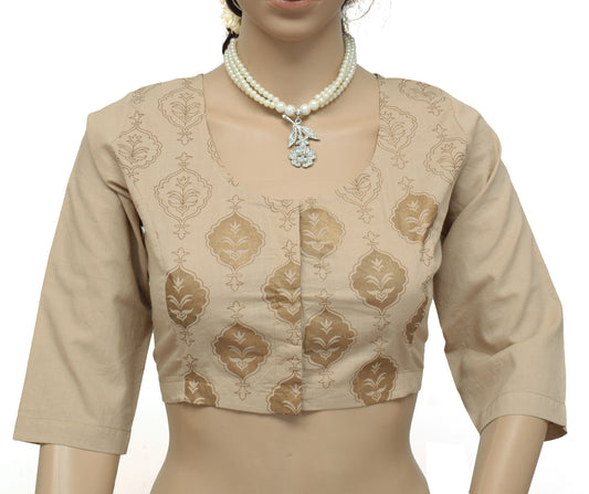 Sushila Vintage New Readymade Brown Stitched Sari Blouse Cotton Printed 38" Choli