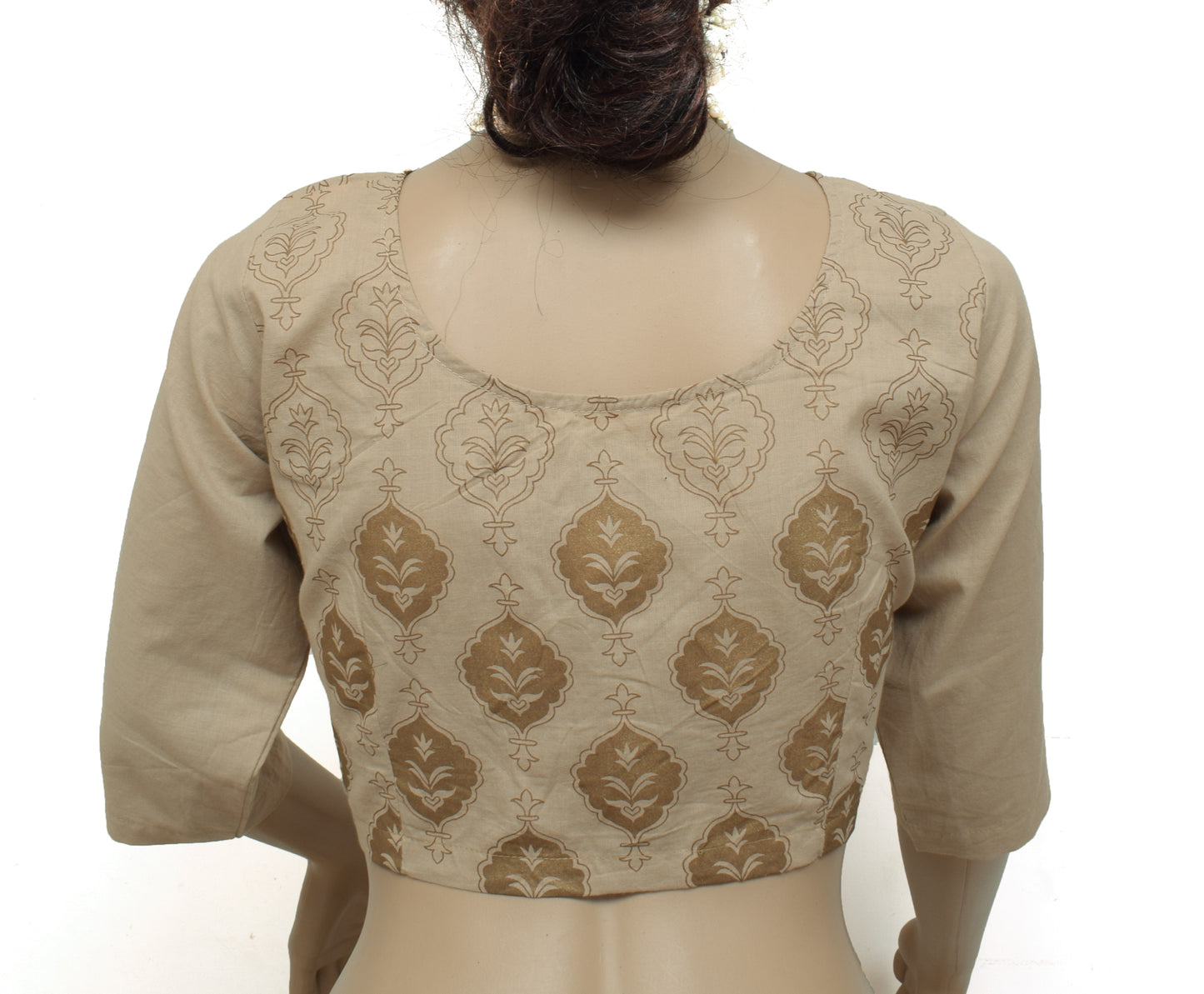 Sushila Vintage New Readymade Brown Stitched Sari Blouse Cotton Printed 38" Choli