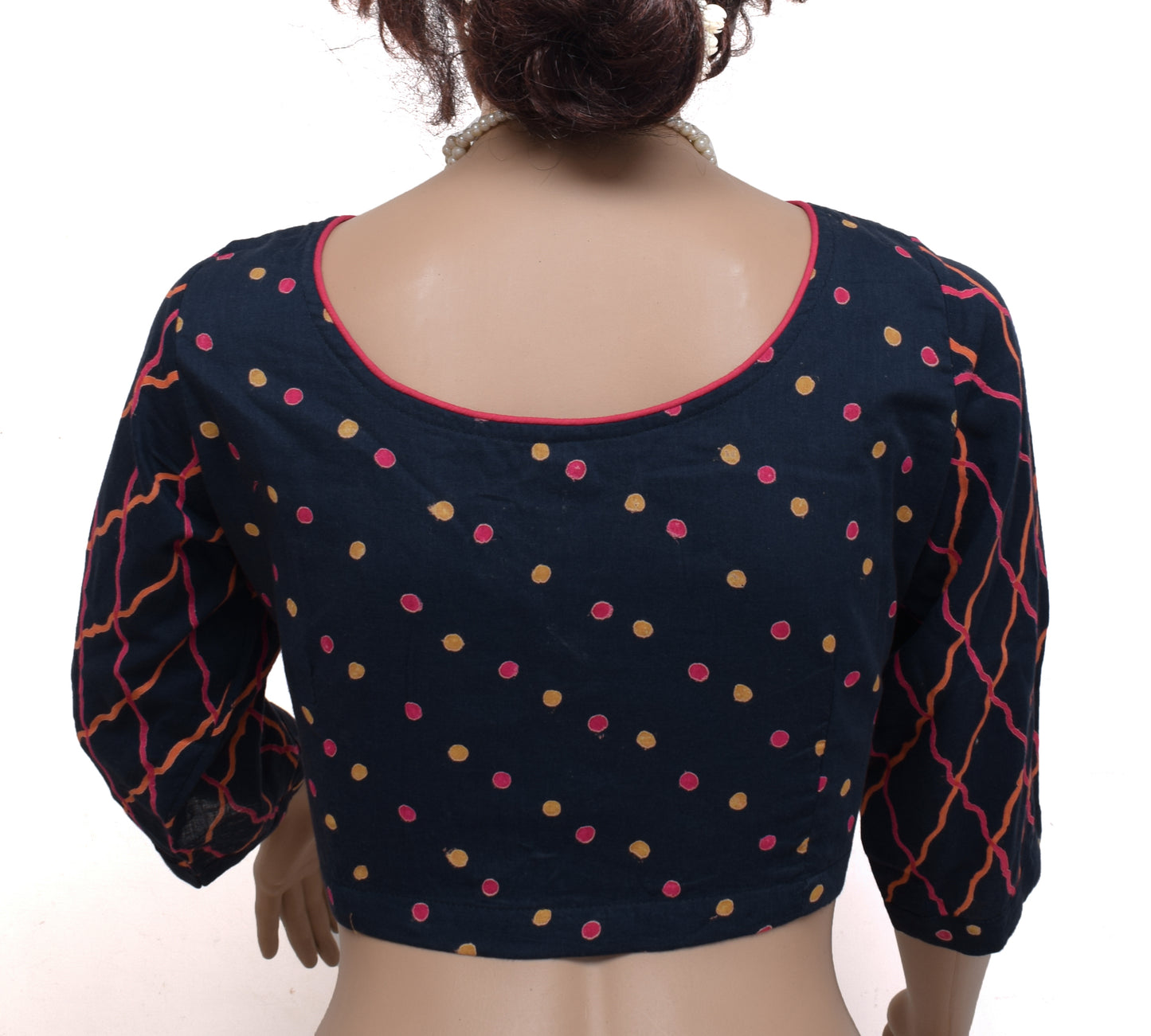 Sushila Vintage New Readymade Stitched Sari Blouse Cotton Printed Blue Choli