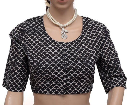 Sushila Vintage New Readymade Black 40" Sari Blouse Cotton Printed Choli