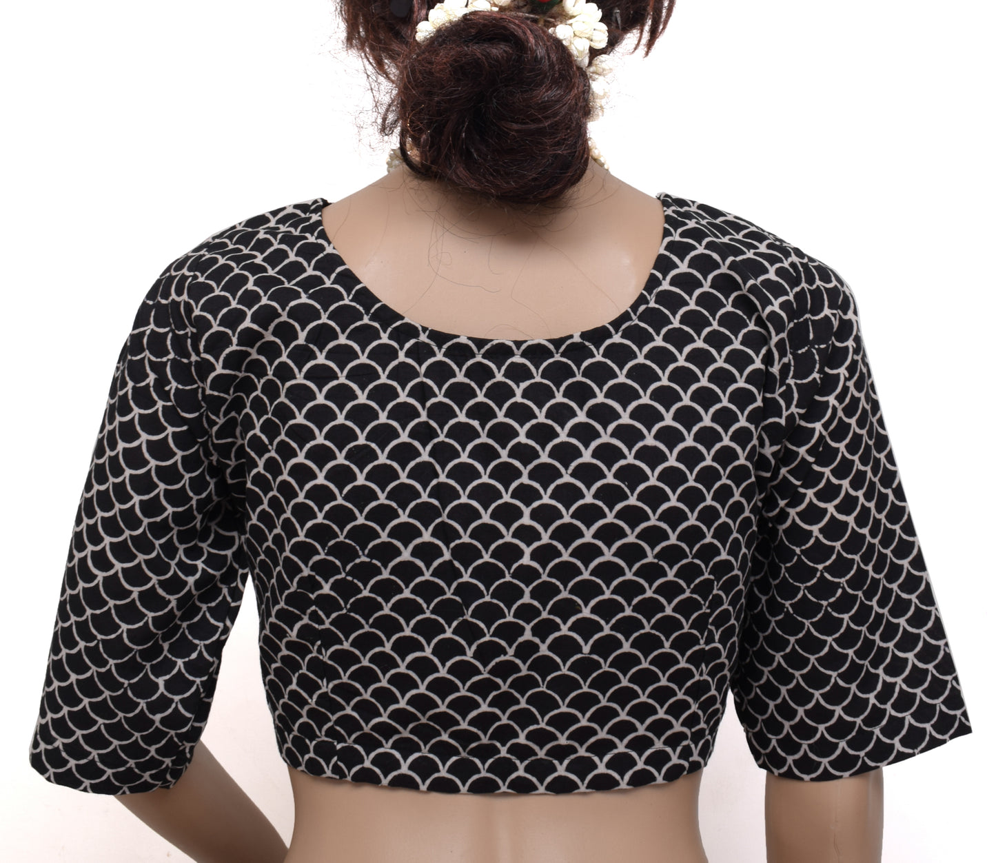 Sushila Vintage New Readymade Black 40" Sari Blouse Cotton Printed Choli