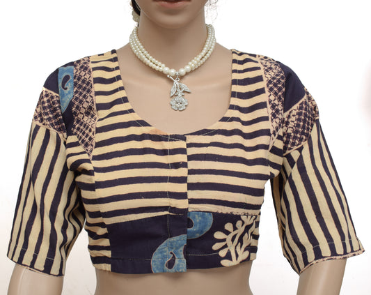 Sushila Vintage New 38" Stitched Sari Blouse Cotton Stripes Printed Choli