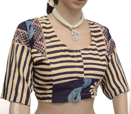 Sushila Vintage New 38" Stitched Sari Blouse Cotton Stripes Printed Choli