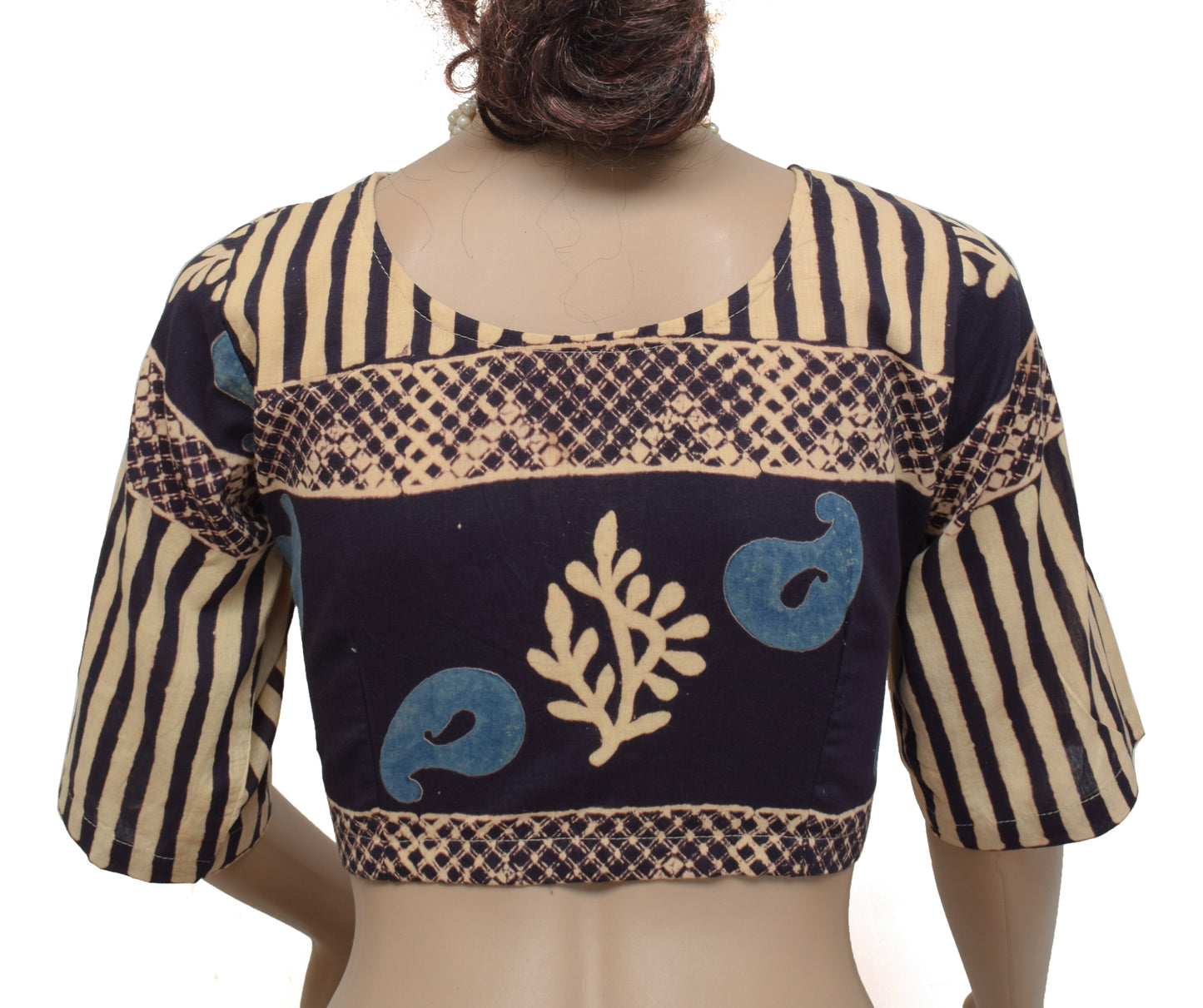 Sushila Vintage New 38" Stitched Sari Blouse Cotton Stripes Printed Choli