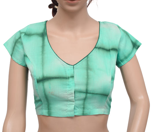 Sushila Vtg New Readymade Turquoise 38" Sari Blouse Cotton Printed Choli
