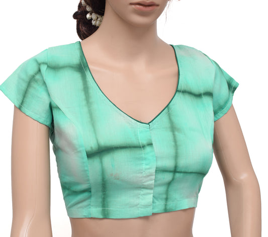 Sushila Vtg New Readymade Turquoise 38" Sari Blouse Cotton Printed Choli